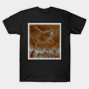 locust with lions head over burning city T-Shirt